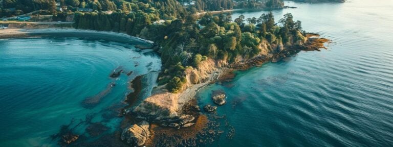 a stunning aerial view of whidbey island's coastline, where modern web design elements seamlessly blend with nature, showcasing bold typography trends against the vibrant hues of the ocean and lush greenery.