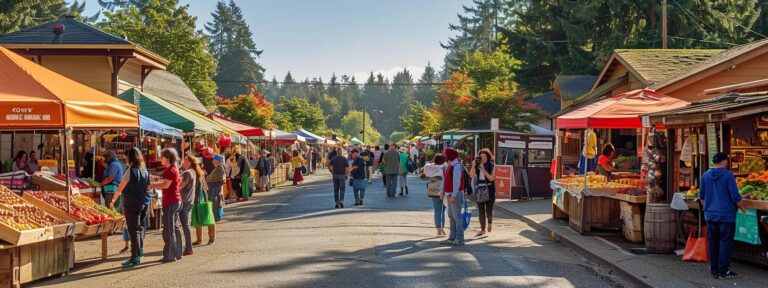 a vibrant whidbey island marketplace bustling with local vendors seamlessly utilizing mobile payment systems, bathed in warm afternoon sunlight, highlighting the fusion of community and technology.