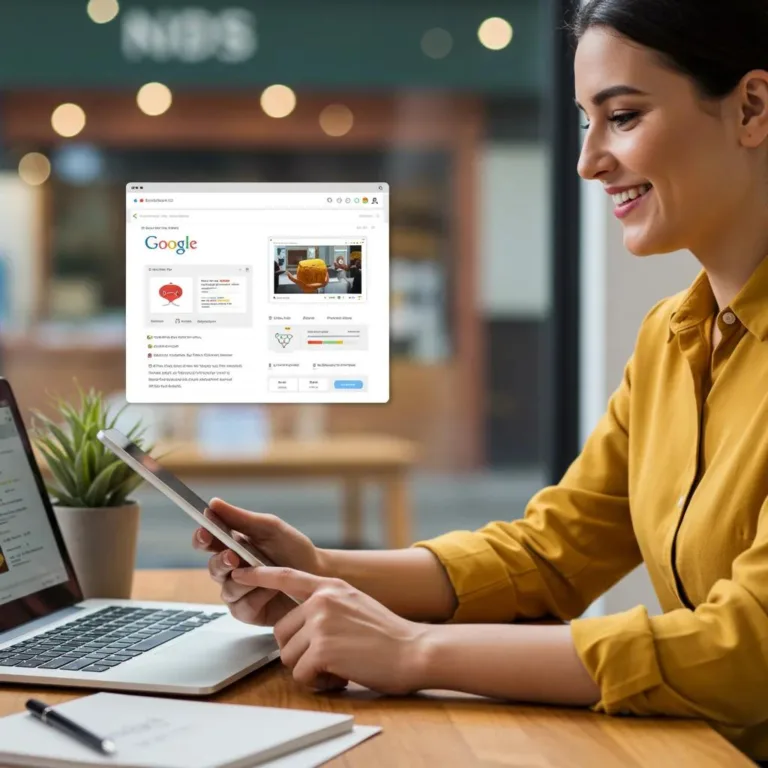 Woman optimizing Google Business Profile on a tablet in a modern office, enhancing digital marketing strategies for local visibility.