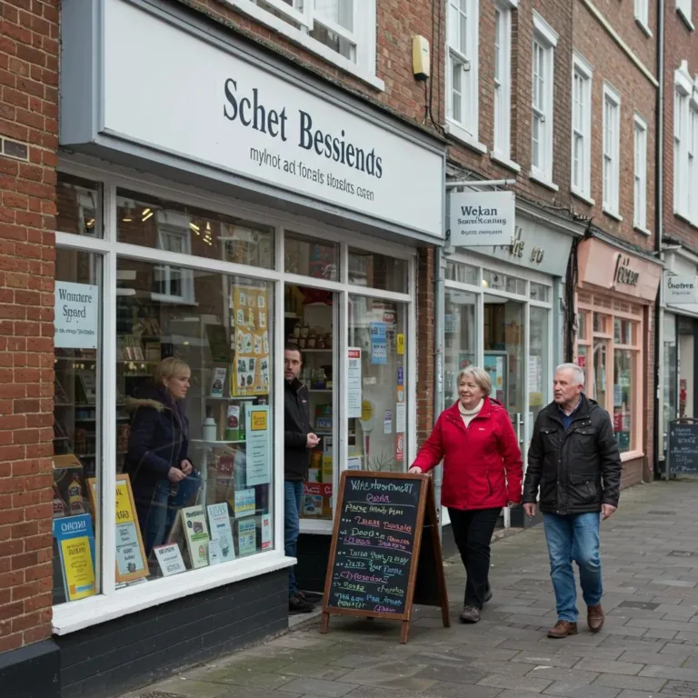 Small business storefront with friendly staff and customers, promoting local engagement and visibility, featuring a signboard with daily specials.