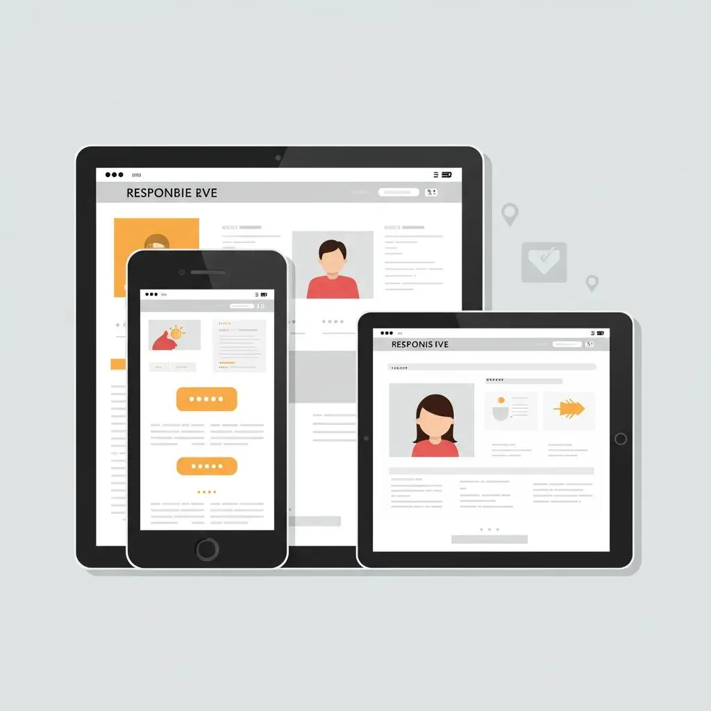 Smartphone and tablet displaying responsive web design layouts, illustrating adaptability for mobile-friendly user experiences.