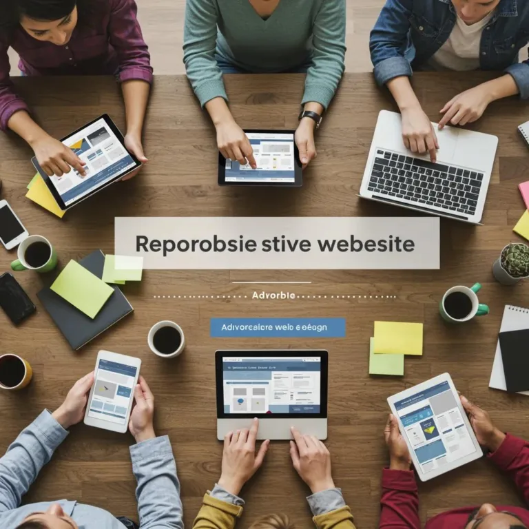 Diverse group of people collaborating on responsive web design using tablets and laptops in a modern workspace, emphasizing digital marketing strategies for local businesses in Oak Harbor.