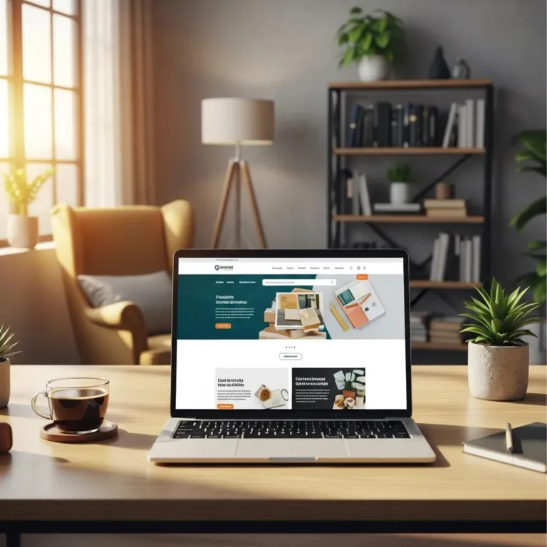 User-friendly small business website displayed on a laptop in a cozy office setting, emphasizing design elements that enhance user experience and drive conversions for local businesses.