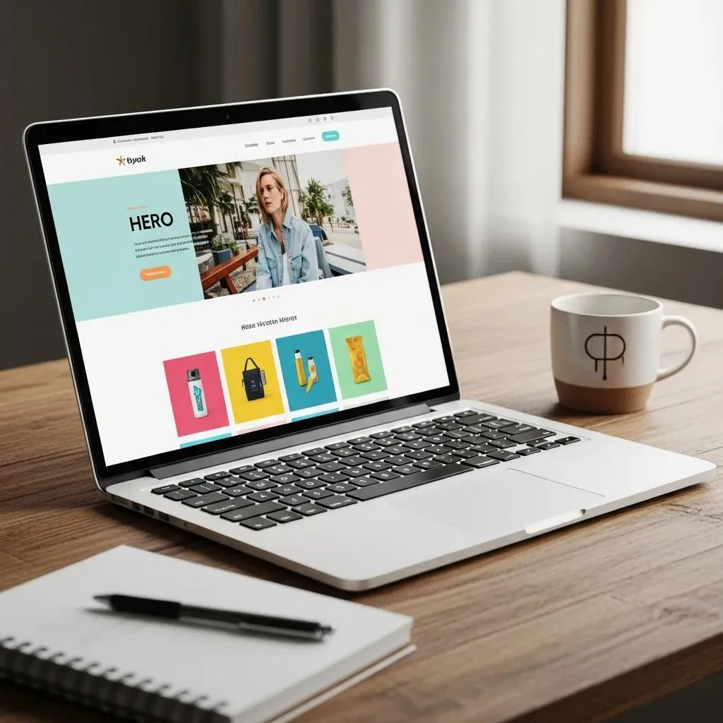 Laptop displaying a modern, user-friendly website design with vibrant product images, emphasizing local business marketing and digital engagement.